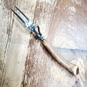 Vintage/Antique "Antler" handle Serving Fork w/stand Stag Horn Rustic Decor